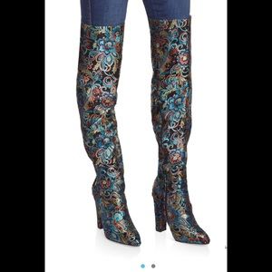 Floral knee high boots